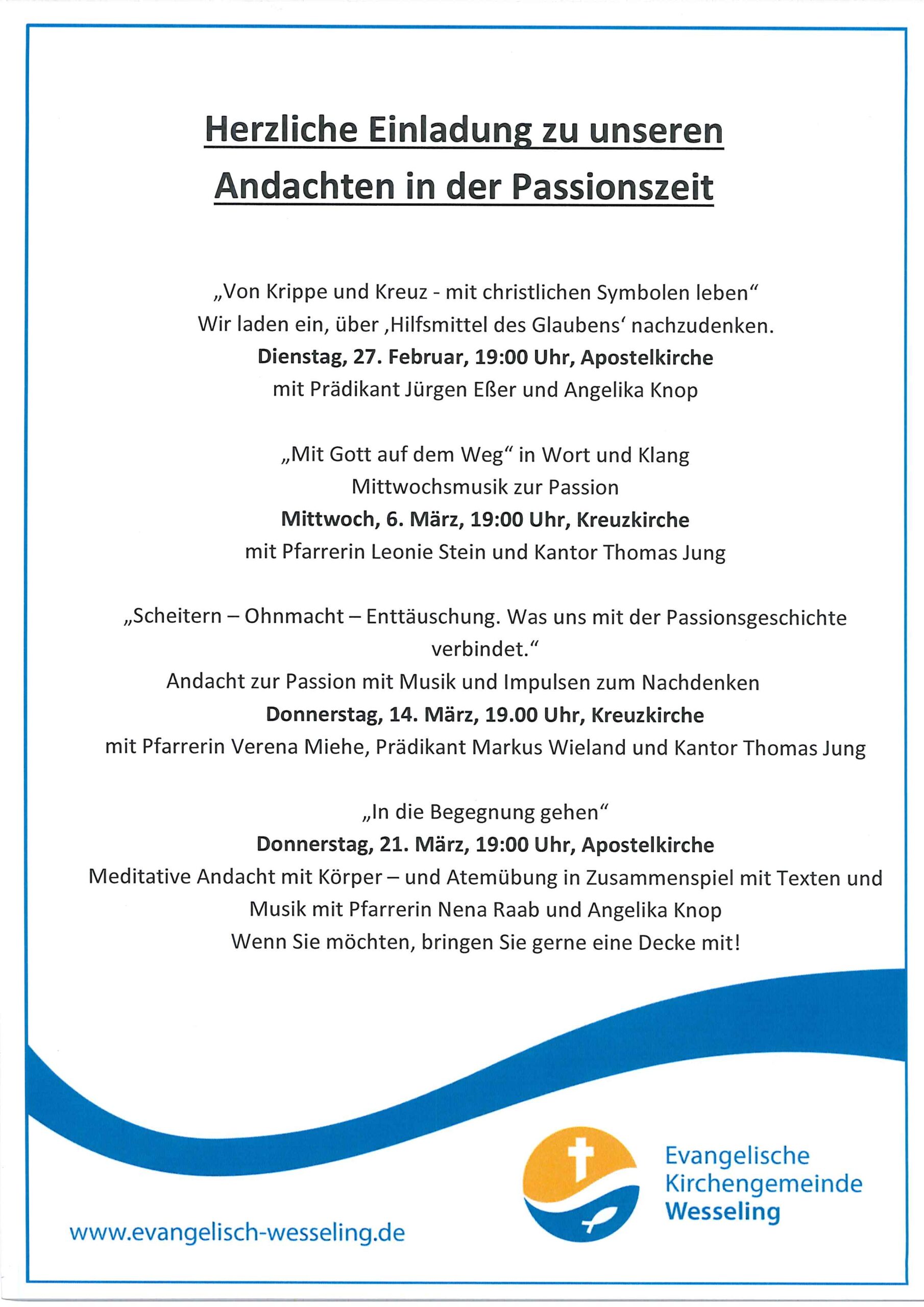 Du betrachtest gerade Herzliche Einladung zu unseren Andachten in der Passionszeit