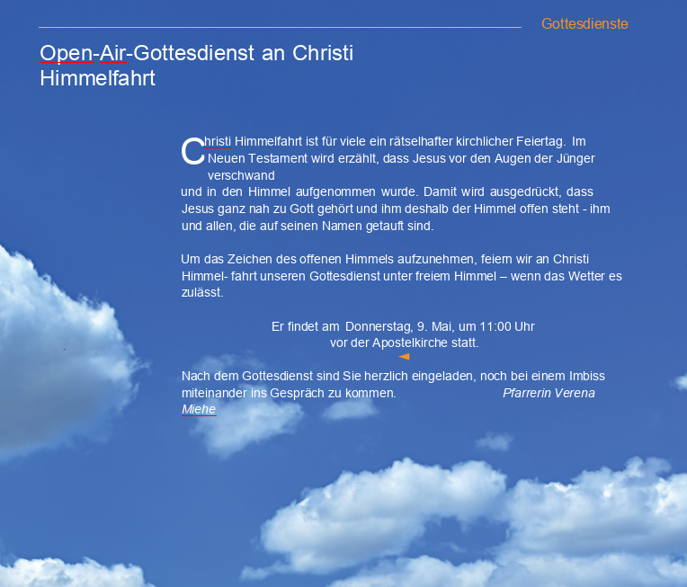 Read more about the article Open-Air-Gottesdienst an Christi-Himmelfahrt