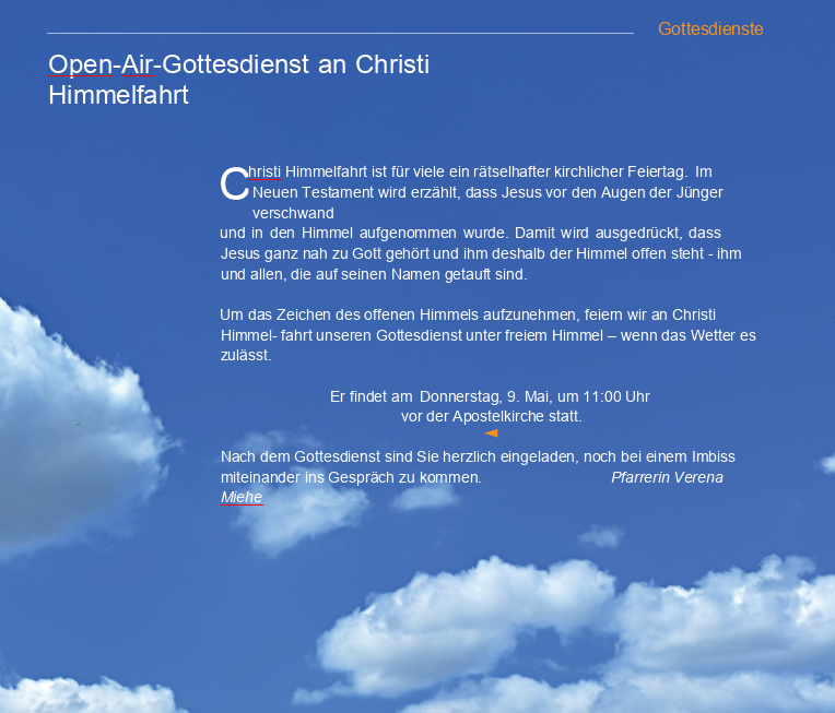 Du betrachtest gerade Open-Air-Gottesdienst an Christi-Himmelfahrt