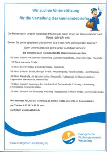 Mehr über den Artikel erfahren Unterstützung zur Verteilung des Gemeindebriefes gesucht!